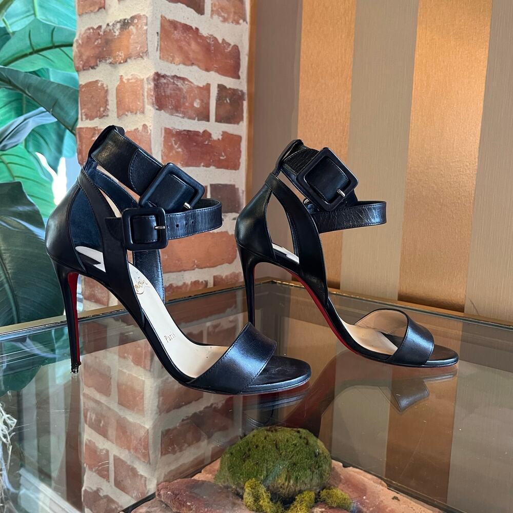 LOUBOUTIN Kid Multipoint 100 Black Leather Sandals SZ 36 (US 6) - Picture 3 of 13
